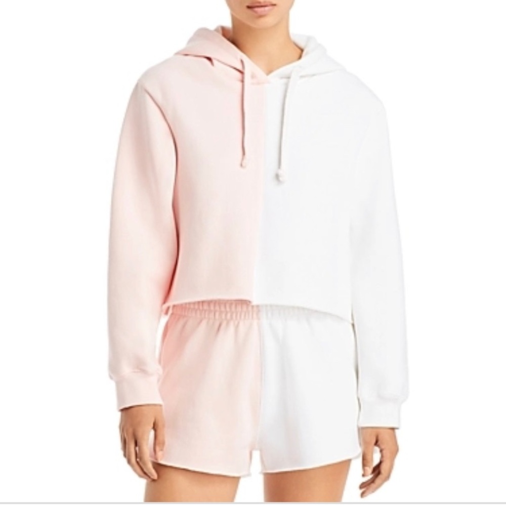 Vintage Havana Pink/White Cropped Colorblocked pullover Hoodie.